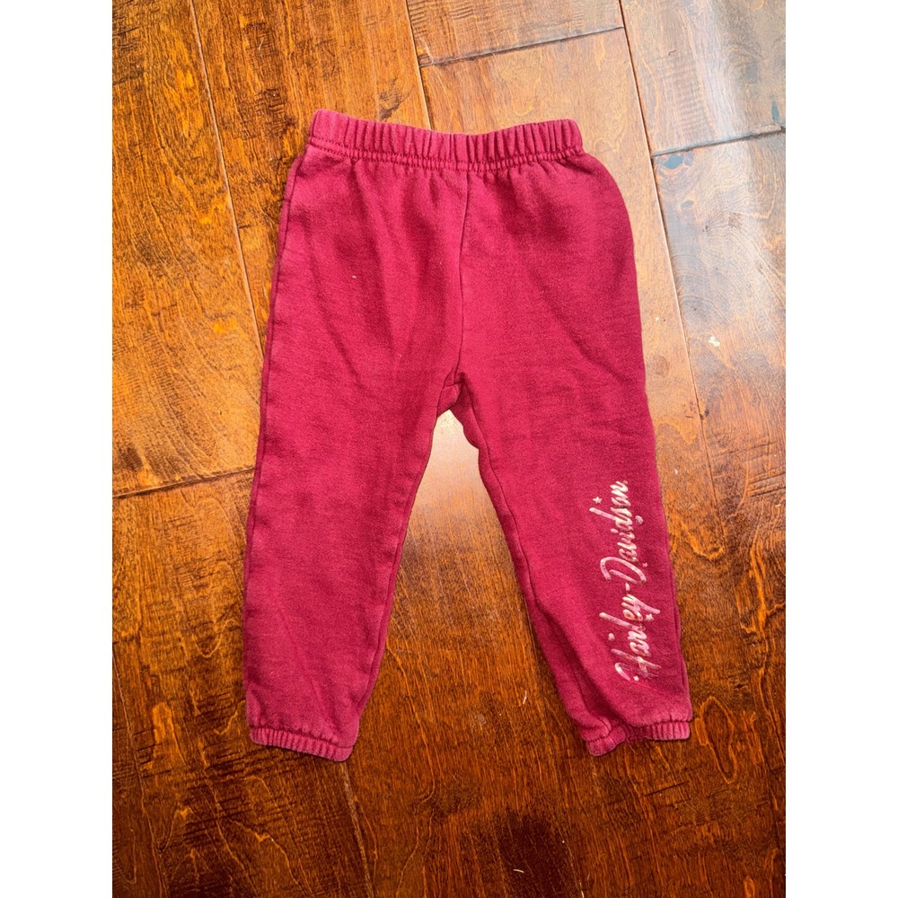 Harley-Davidson Kids Sweatpants Burgundy Red Silver Foil Logo Joggers Fleece